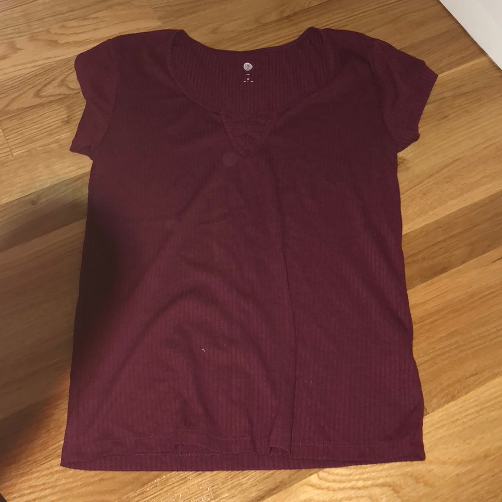 maroon shirt with cross front